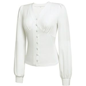 White pleated button blouse top